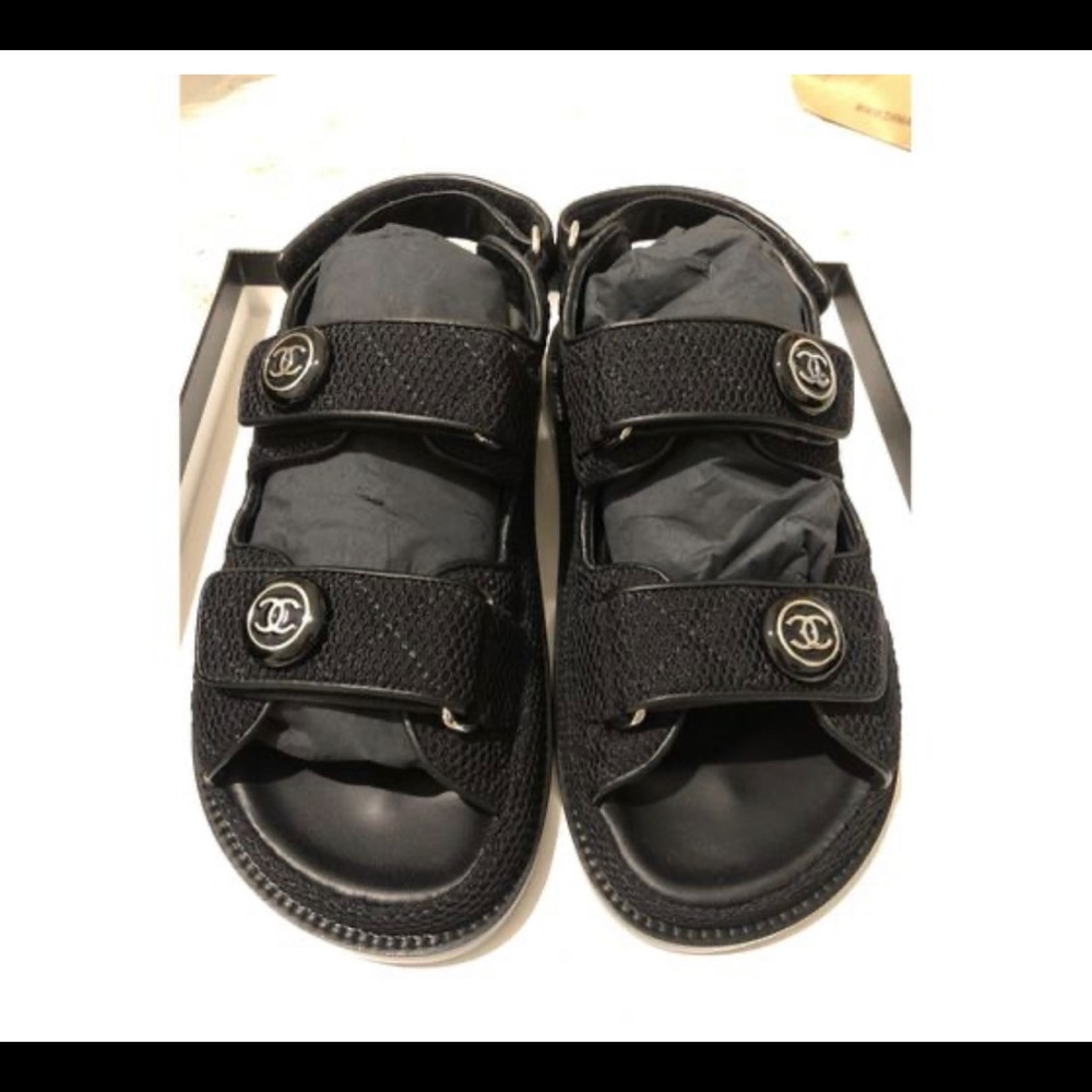 Chanel grandpa sandals in black mesh/leather